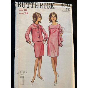 Butterick 4341 Sewing Pattern 1960s Jackie O Dress Jacket 12 Bust 32   Vintage